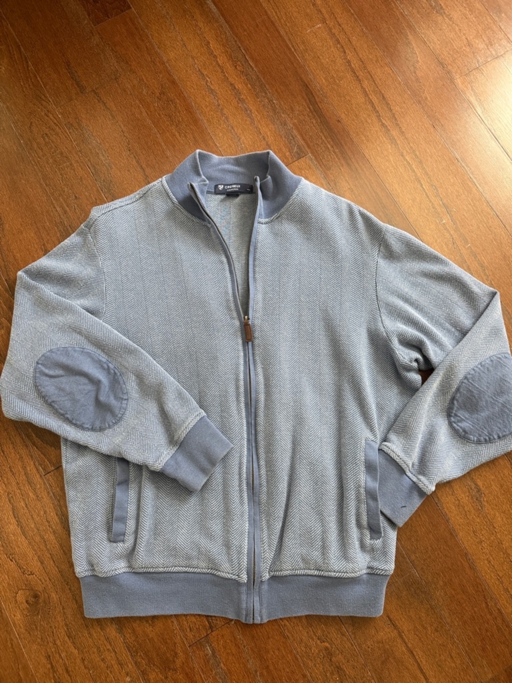 Cremieux Blue Full-Zip Sweater Jacket with Elbow Patches
